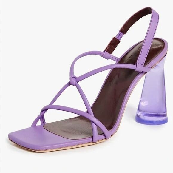 NWOT STAUD Leanne Lilac Leather Slingback Acrylic Heel Sandals EU